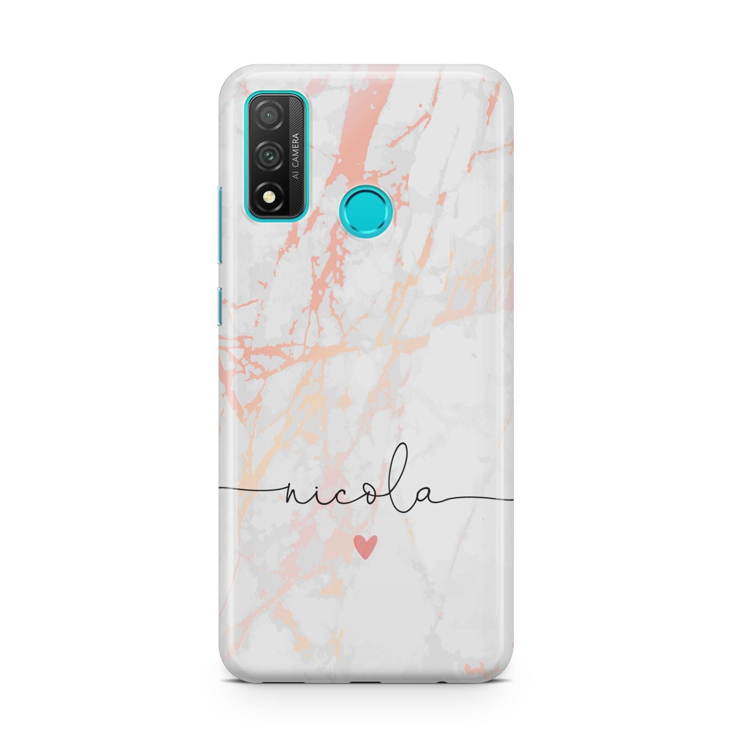 Personalised Name Pink Marble Heart Huawei P Smart 2020