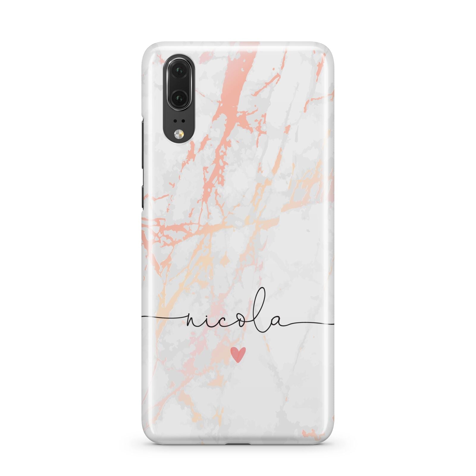 Personalised Name Pink Marble Heart Huawei P20 Phone Case