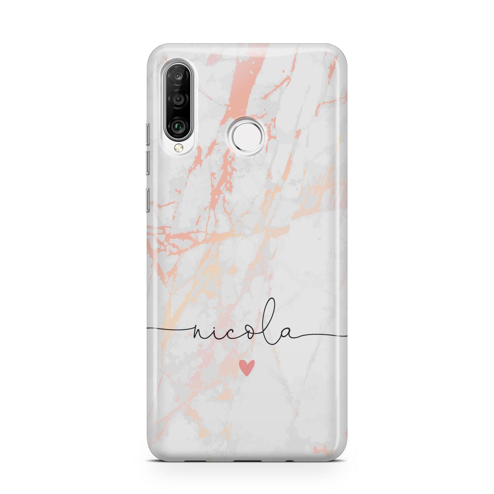 Personalised Name Pink Marble Heart Huawei P30 Lite Phone Case