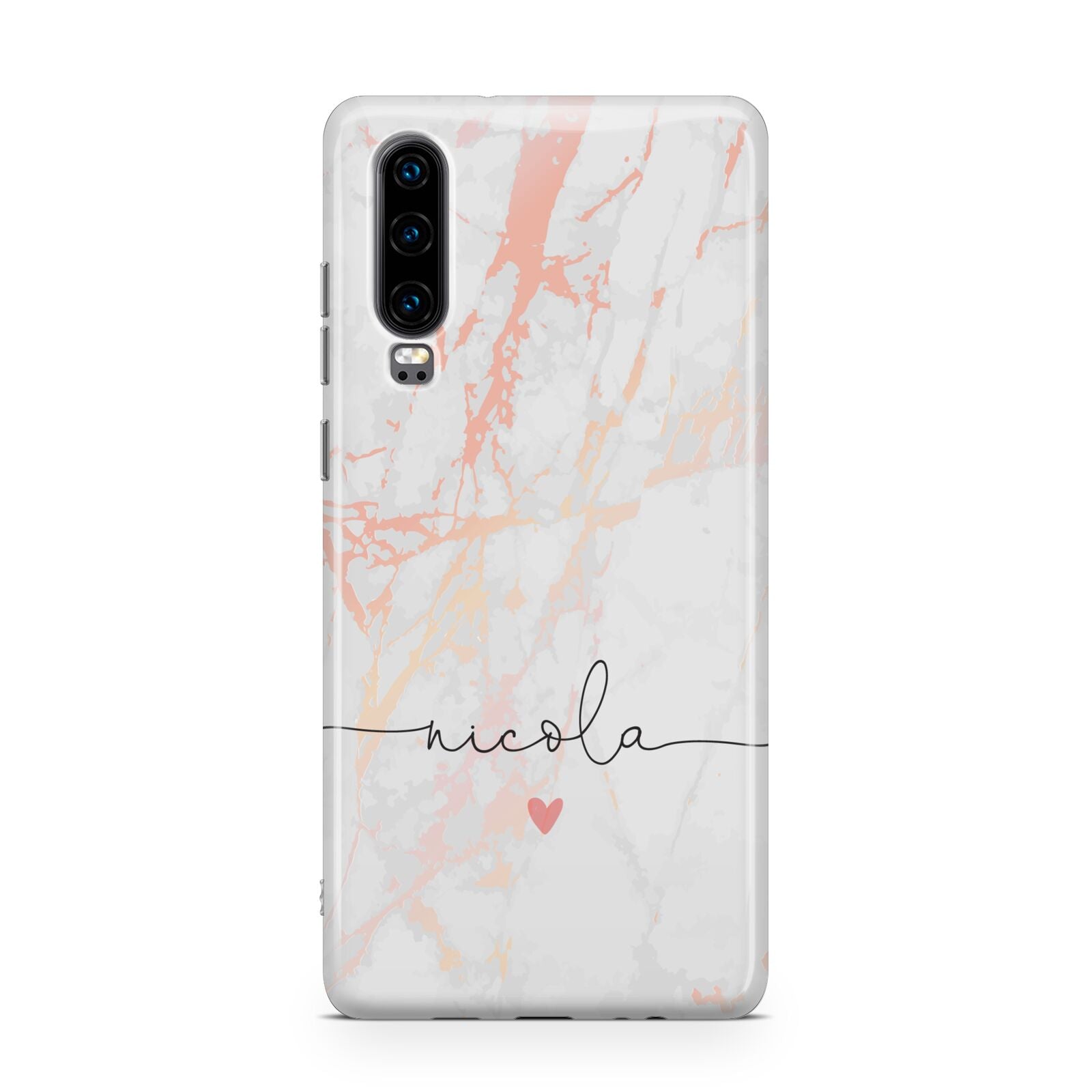 Personalised Name Pink Marble Heart Huawei P30 Phone Case