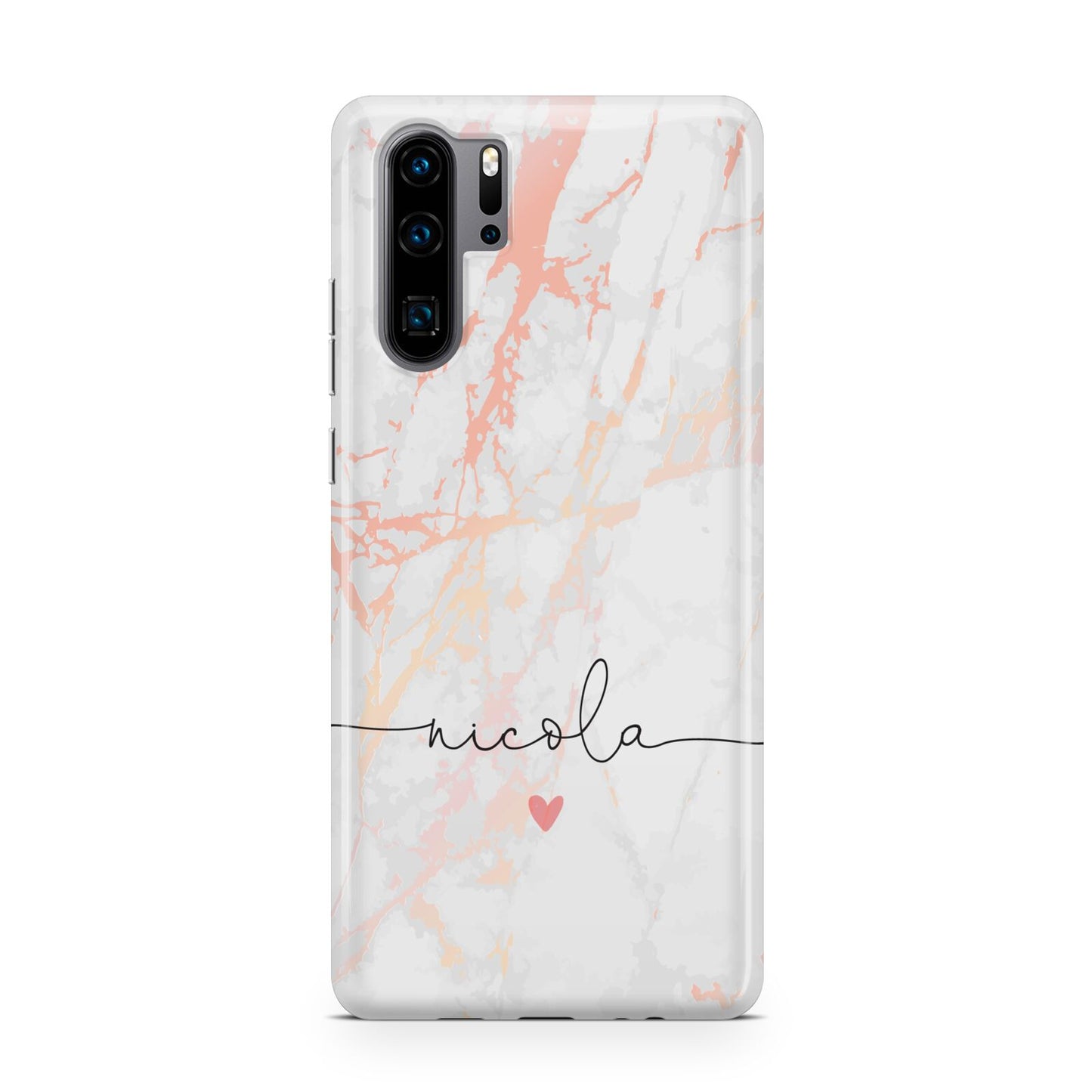 Personalised Name Pink Marble Heart Huawei P30 Pro Phone Case