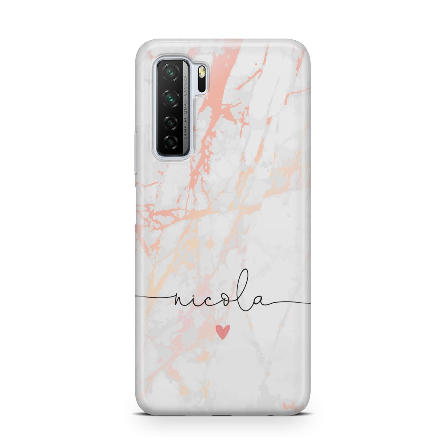 Personalised Name Pink Marble Heart Huawei P40 Lite 5G Phone Case