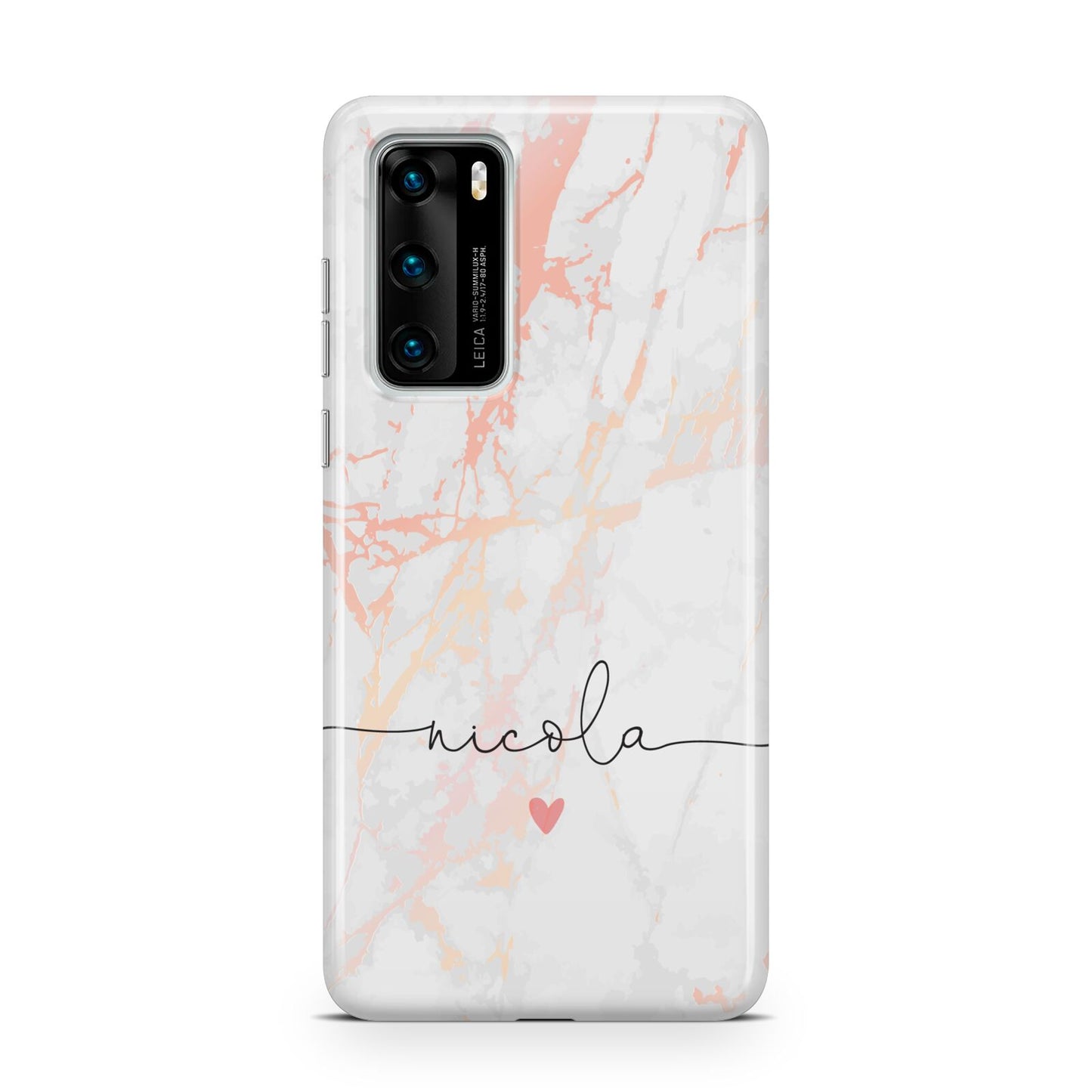 Personalised Name Pink Marble Heart Huawei P40 Phone Case