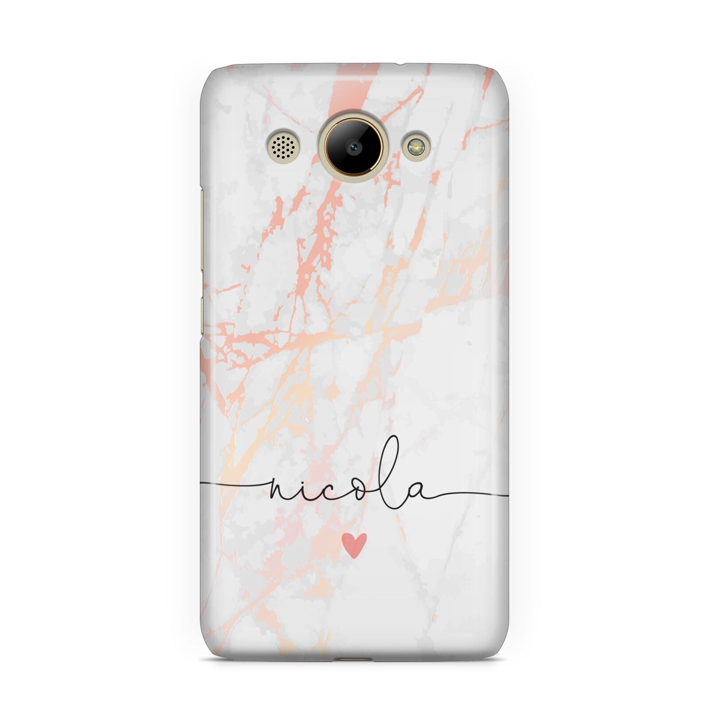 Personalised Name Pink Marble Heart Huawei Y3 2017