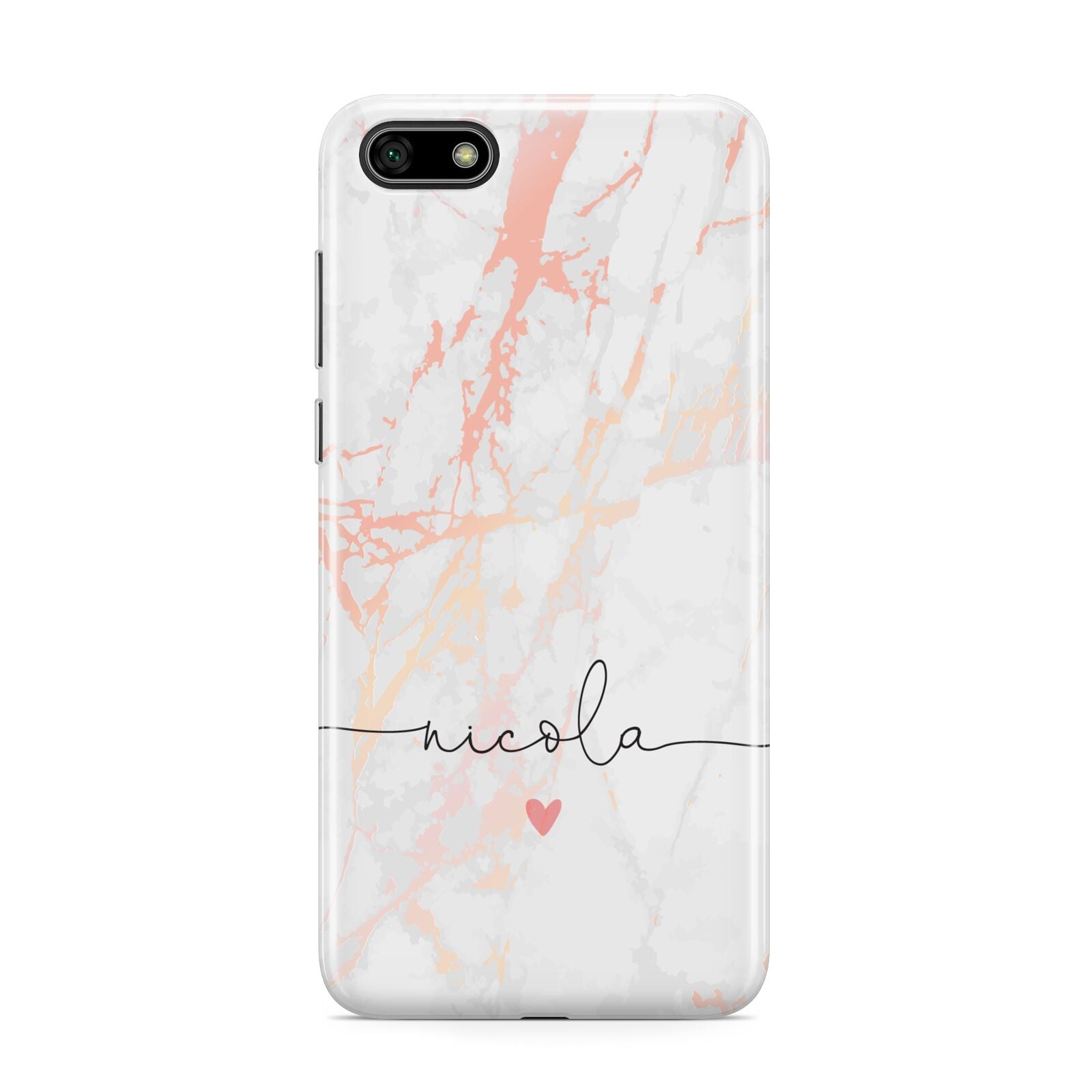 Personalised Name Pink Marble Heart Huawei Y5 Prime 2018 Phone Case