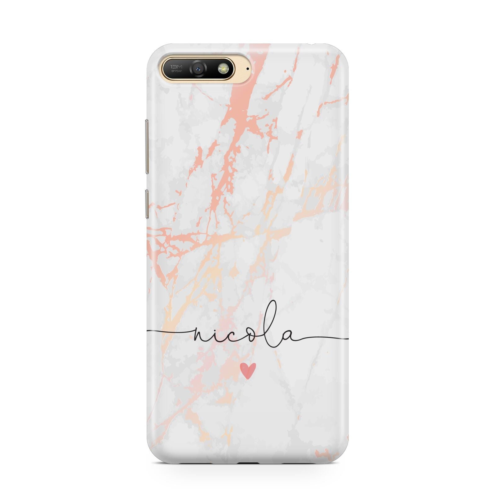 Personalised Name Pink Marble Heart Huawei Y6 2018