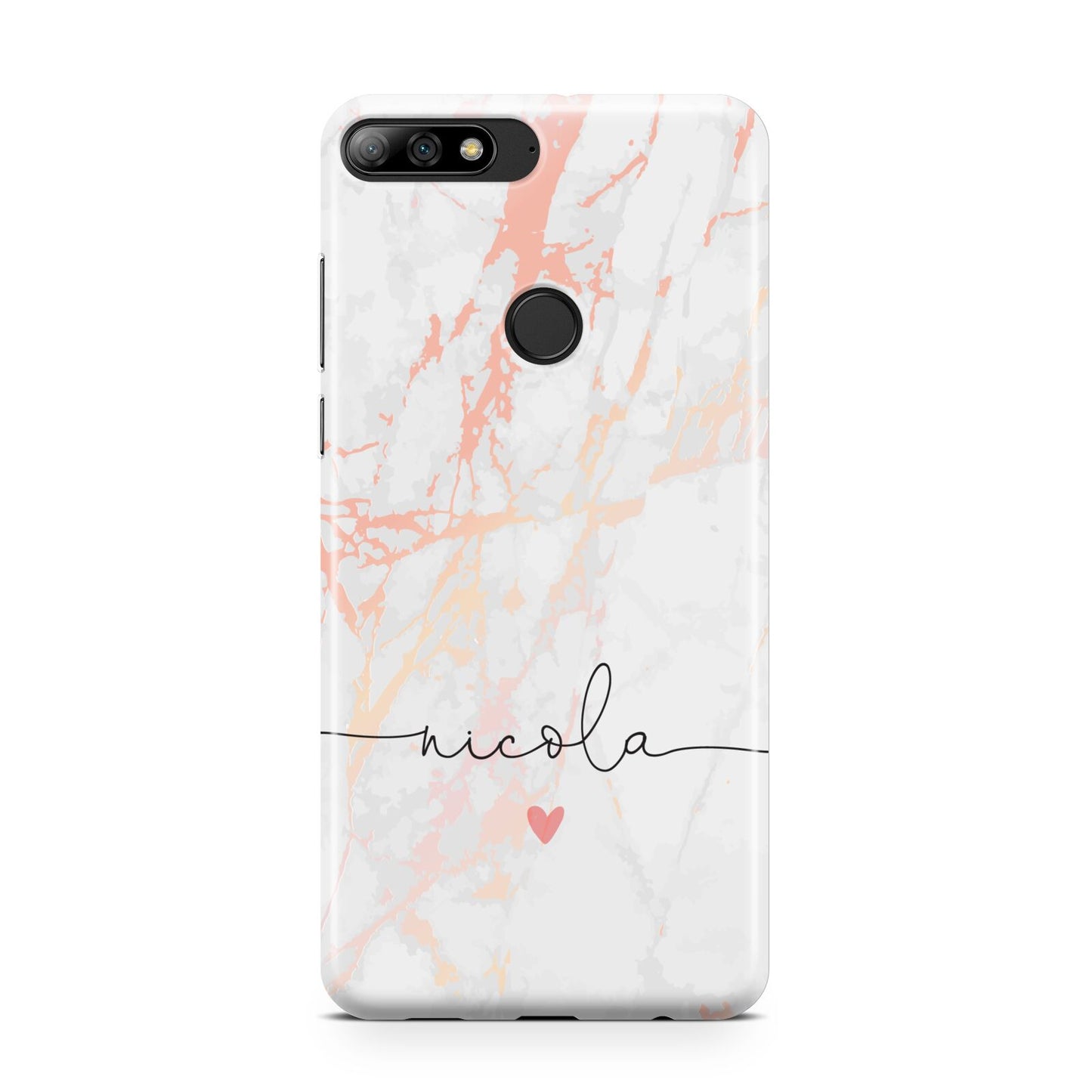 Personalised Name Pink Marble Heart Huawei Y7 2018