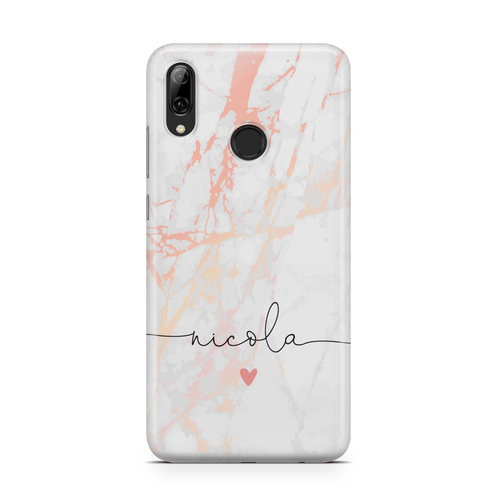 Personalised Name Pink Marble Heart Huawei Y7 2019