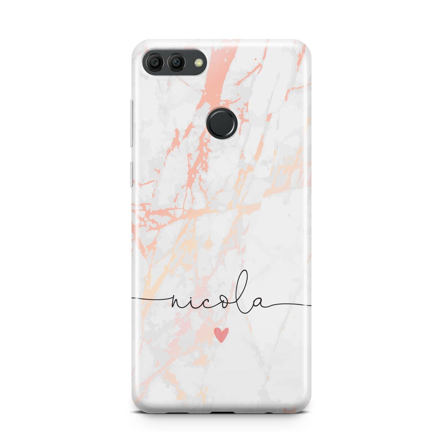 Personalised Name Pink Marble Heart Huawei Y9 2018