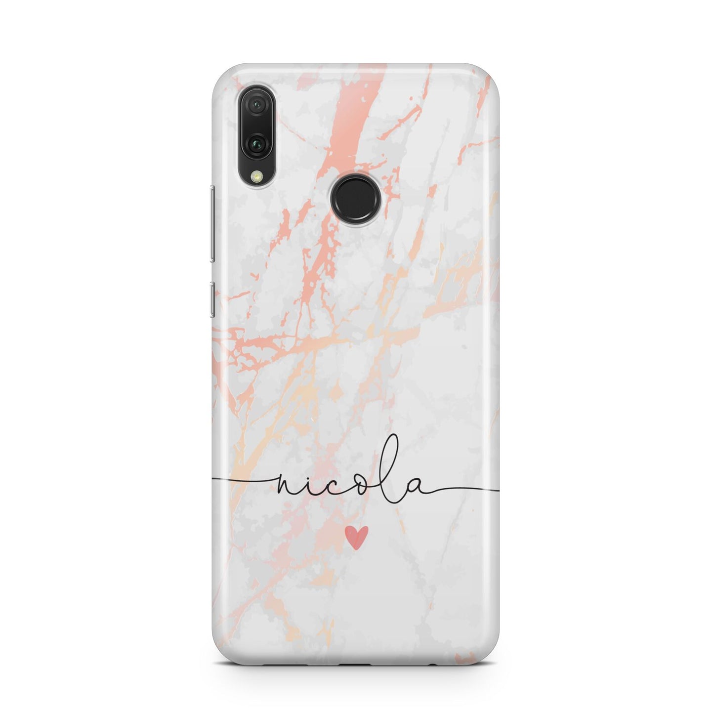 Personalised Name Pink Marble Heart Huawei Y9 2019