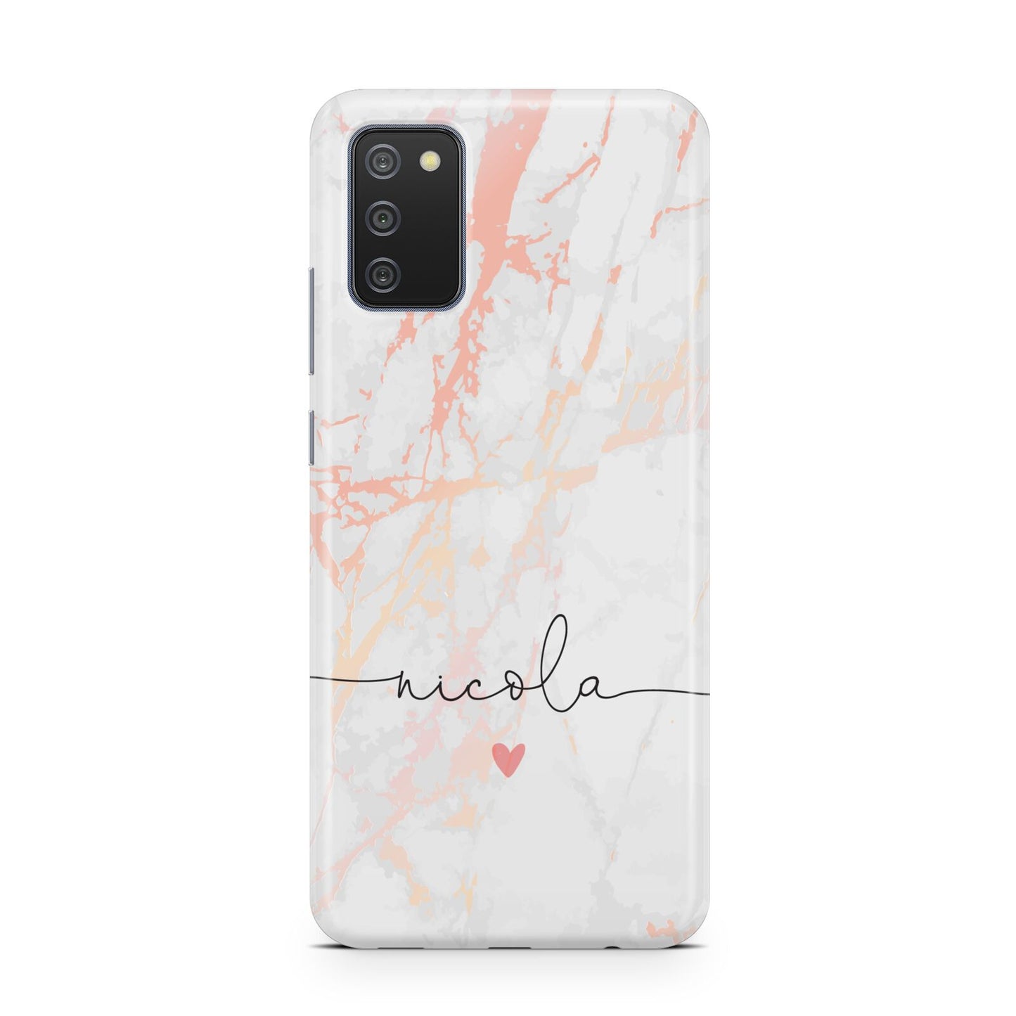 Personalised Name Pink Marble Heart Samsung A02s Case