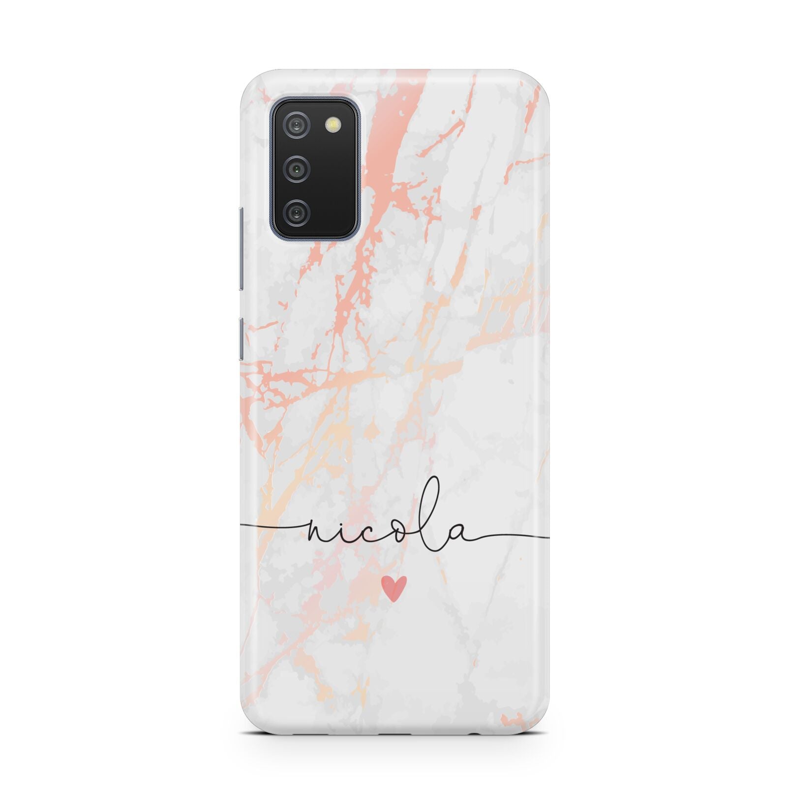 Personalised Name Pink Marble Heart Samsung A02s Case