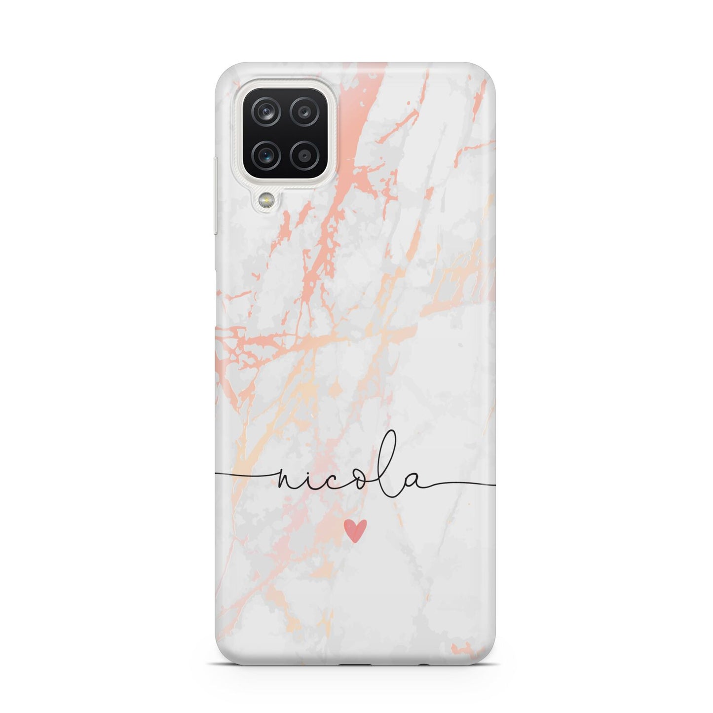 Personalised Name Pink Marble Heart Samsung A12 Case