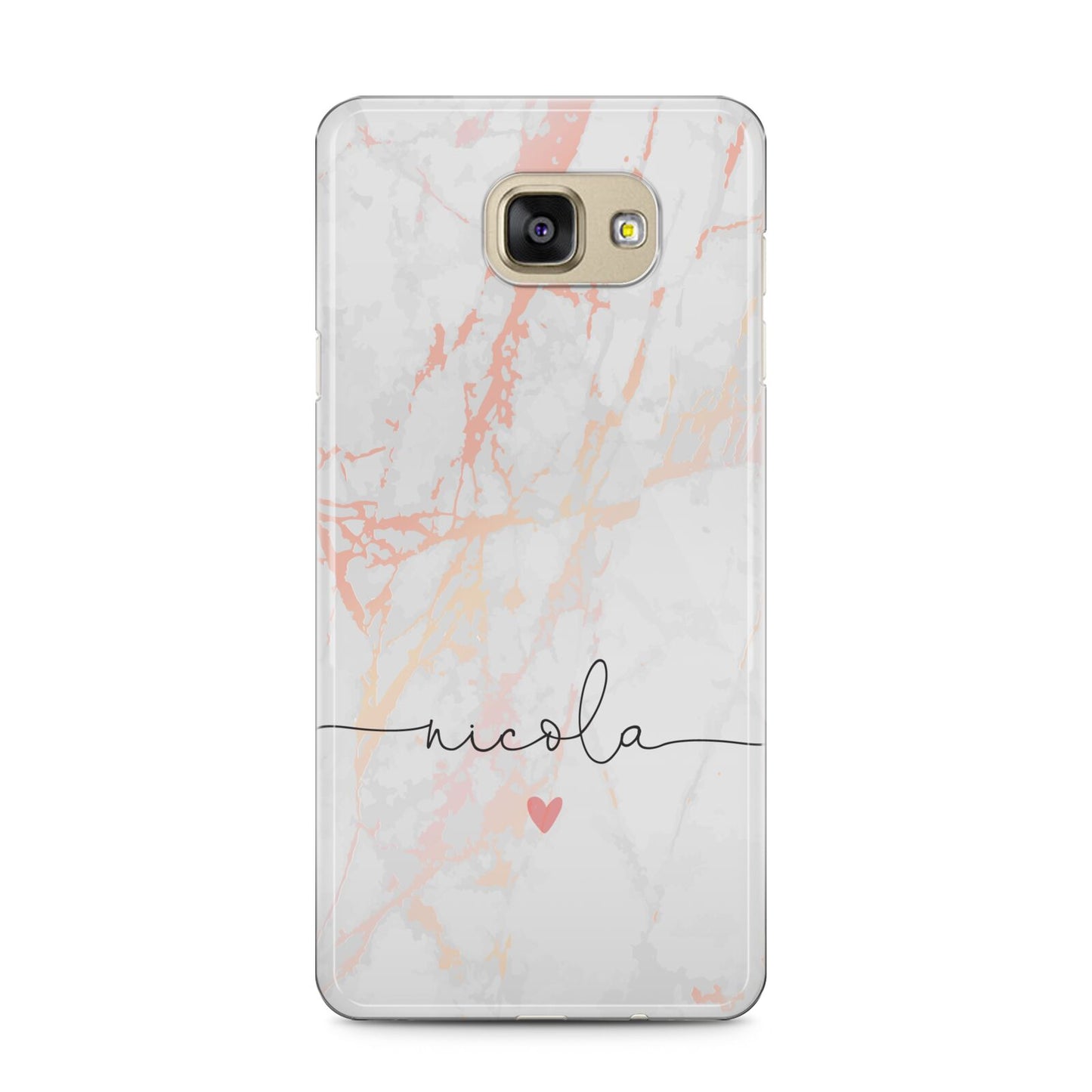 Personalised Name Pink Marble Heart Samsung Galaxy A5 2016 Case on gold phone