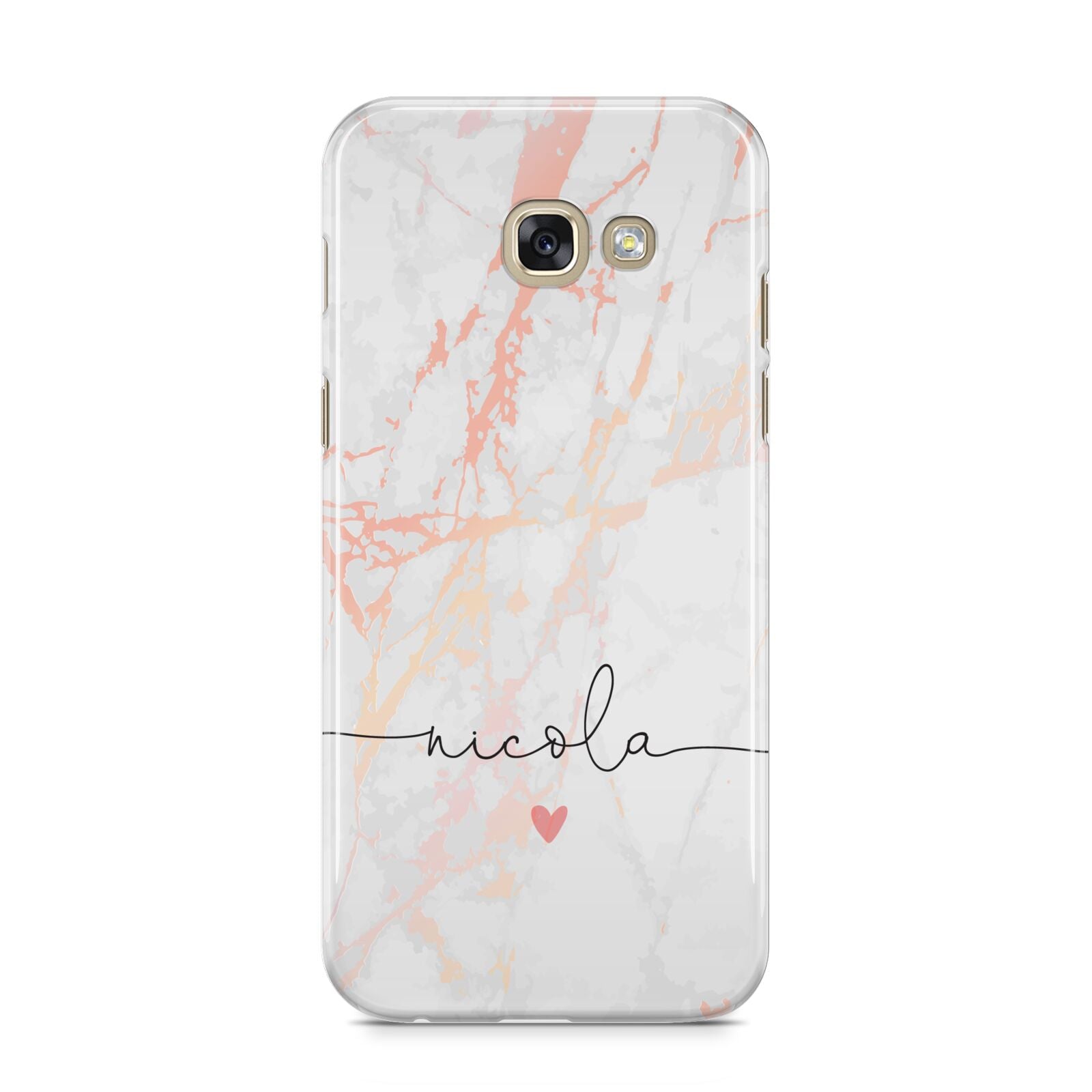 Personalised Name Pink Marble Heart Samsung Galaxy A5 2017 Case on gold phone