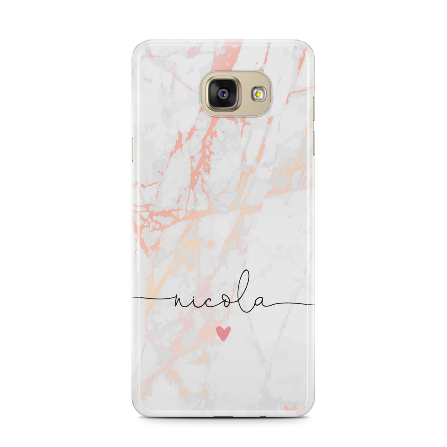 Personalised Name Pink Marble Heart Samsung Galaxy A7 2016 Case on gold phone