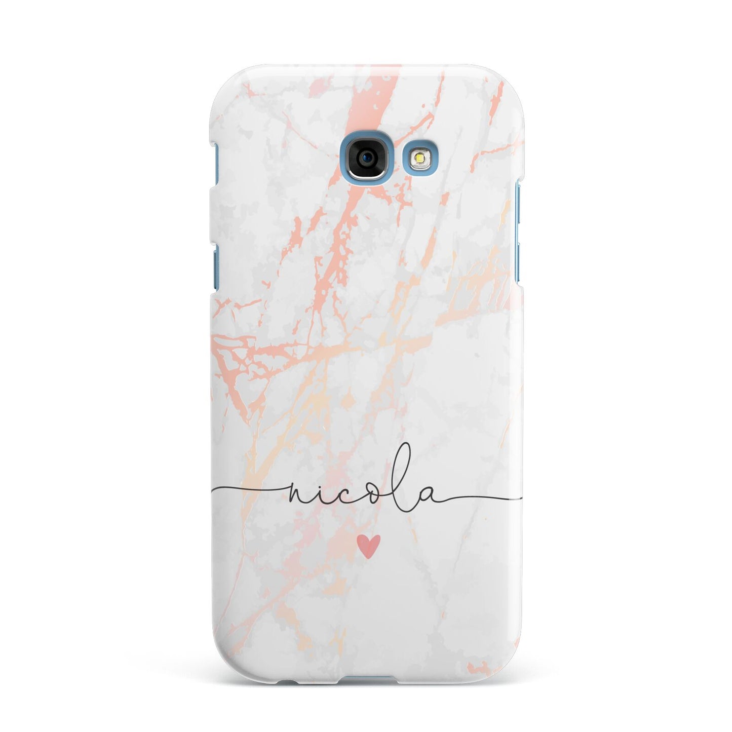 Personalised Name Pink Marble Heart Samsung Galaxy A7 2017 Case