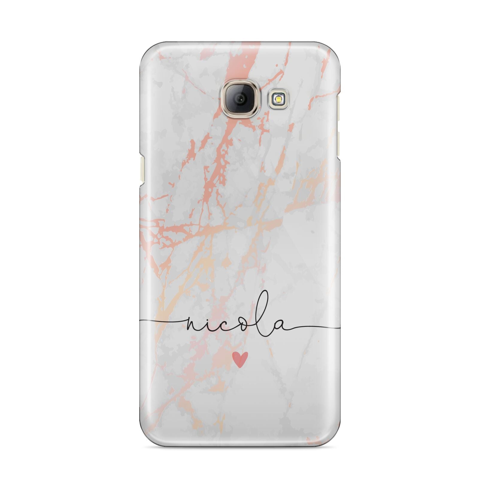 Personalised Name Pink Marble Heart Samsung Galaxy A8 2016 Case