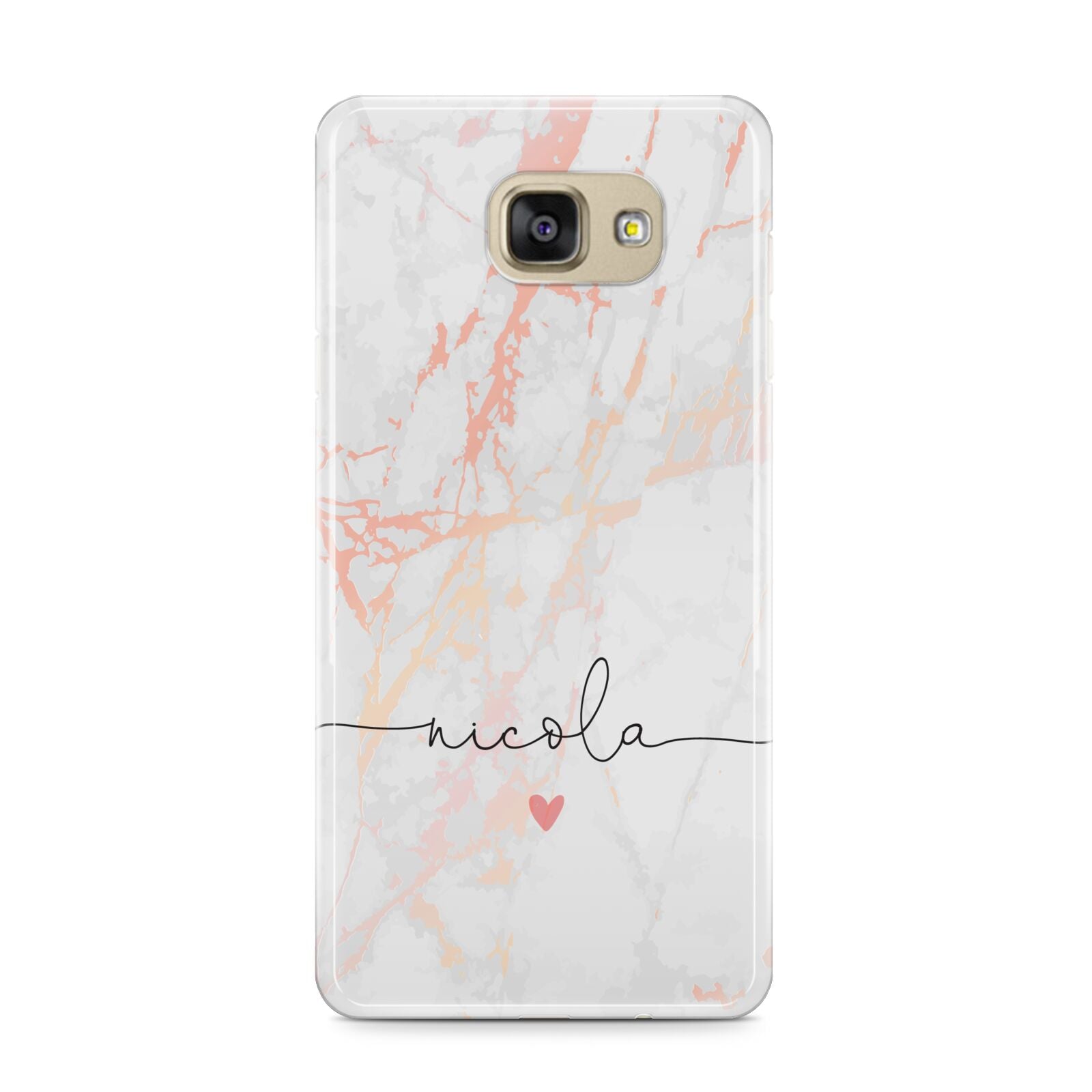 Personalised Name Pink Marble Heart Samsung Galaxy A9 2016 Case on gold phone