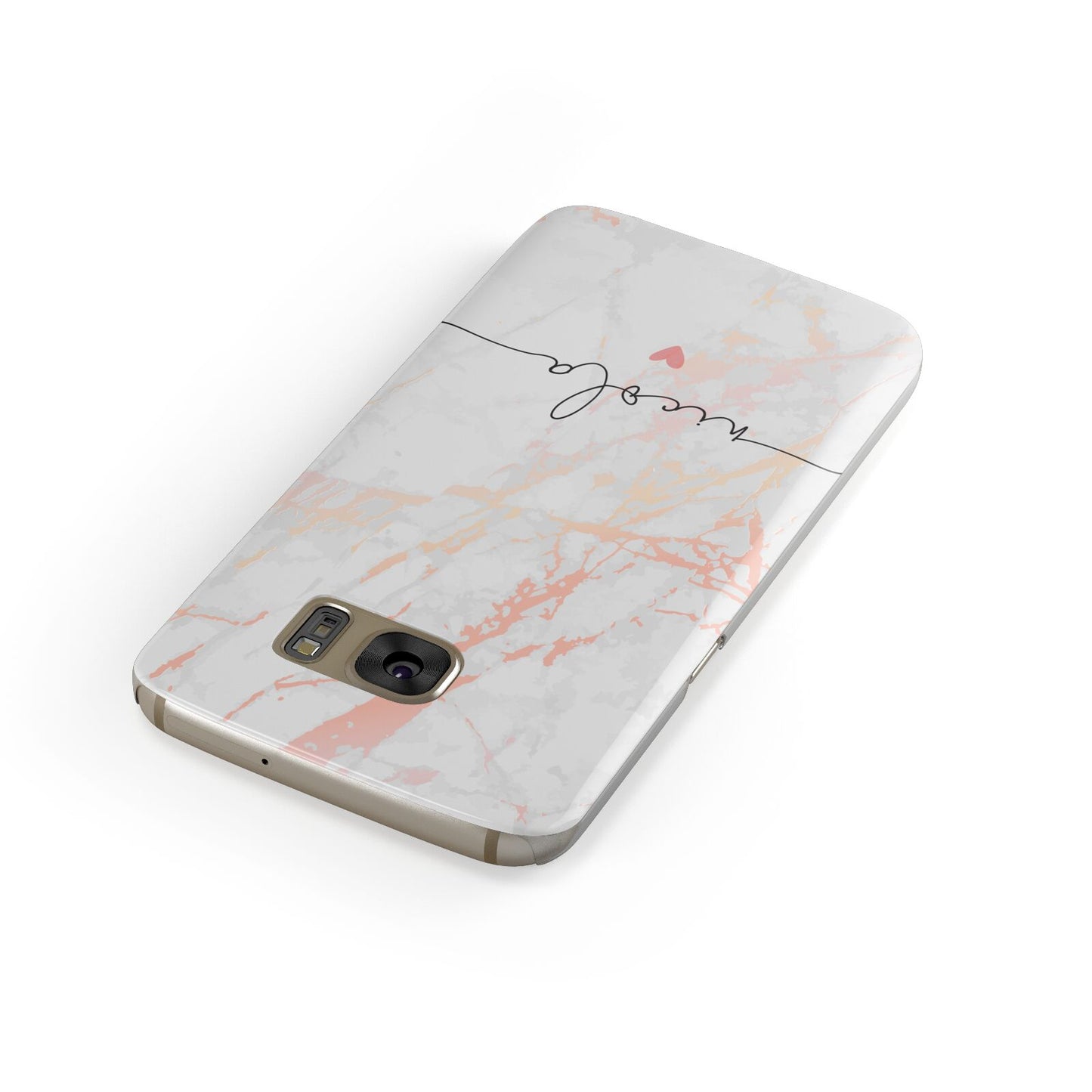 Personalised Name Pink Marble Heart Samsung Galaxy Case Front Close Up