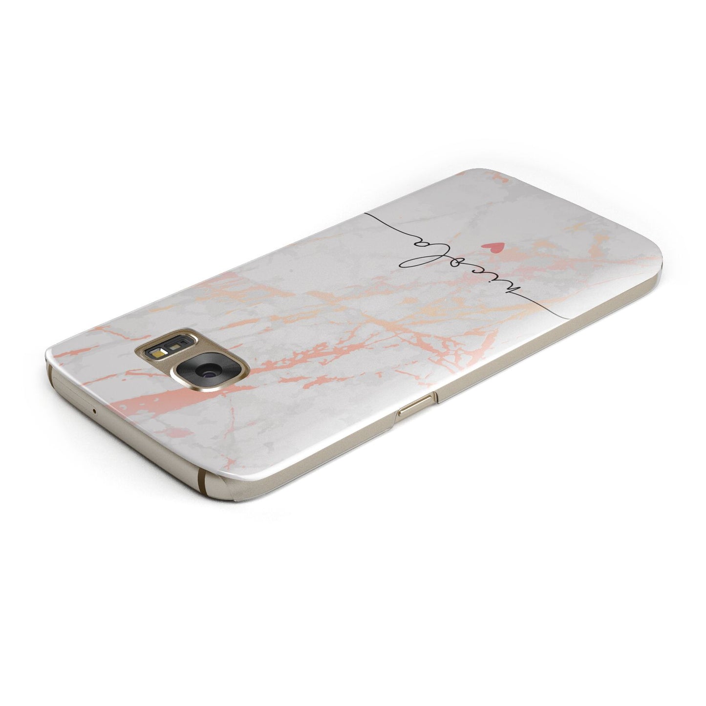 Personalised Name Pink Marble Heart Samsung Galaxy Case Top Cutout