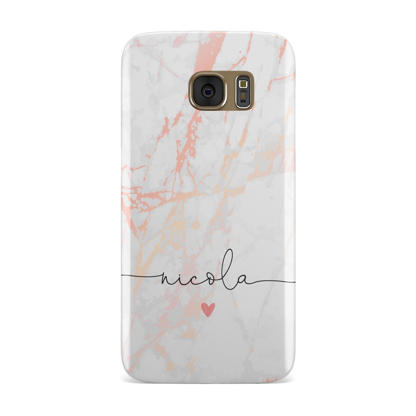 Personalised Name Pink Marble Heart Samsung Galaxy Case