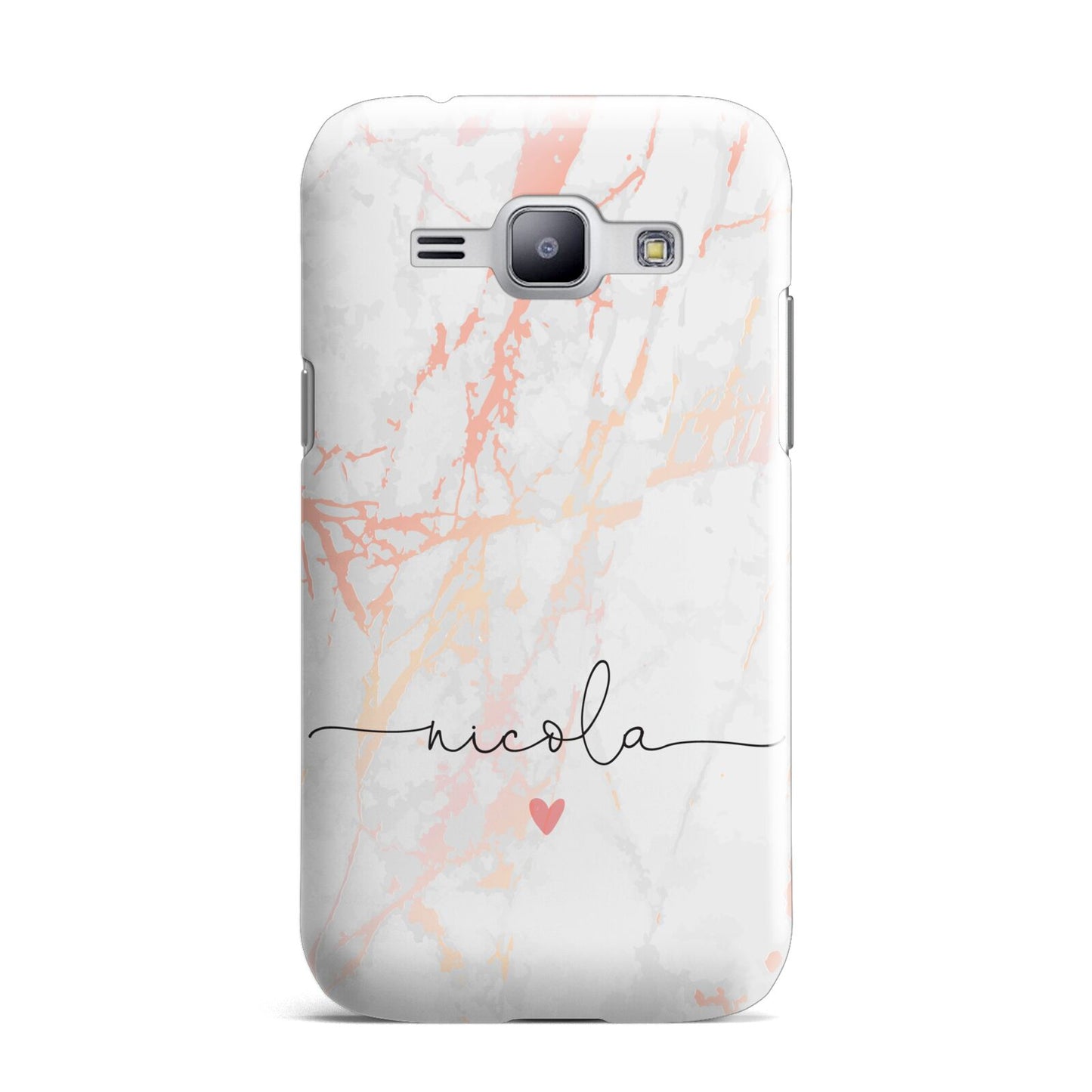 Personalised Name Pink Marble Heart Samsung Galaxy J1 2015 Case