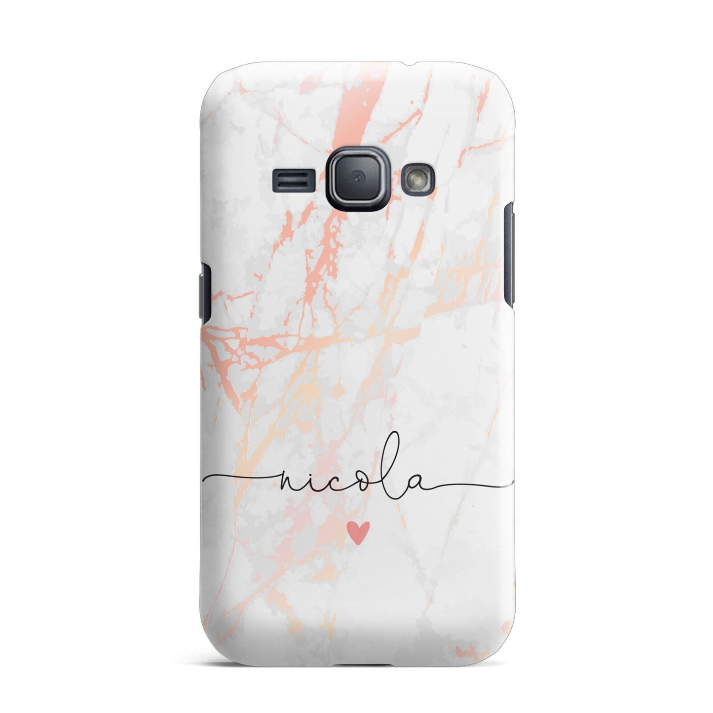 Personalised Name Pink Marble Heart Samsung Galaxy J1 2016 Case