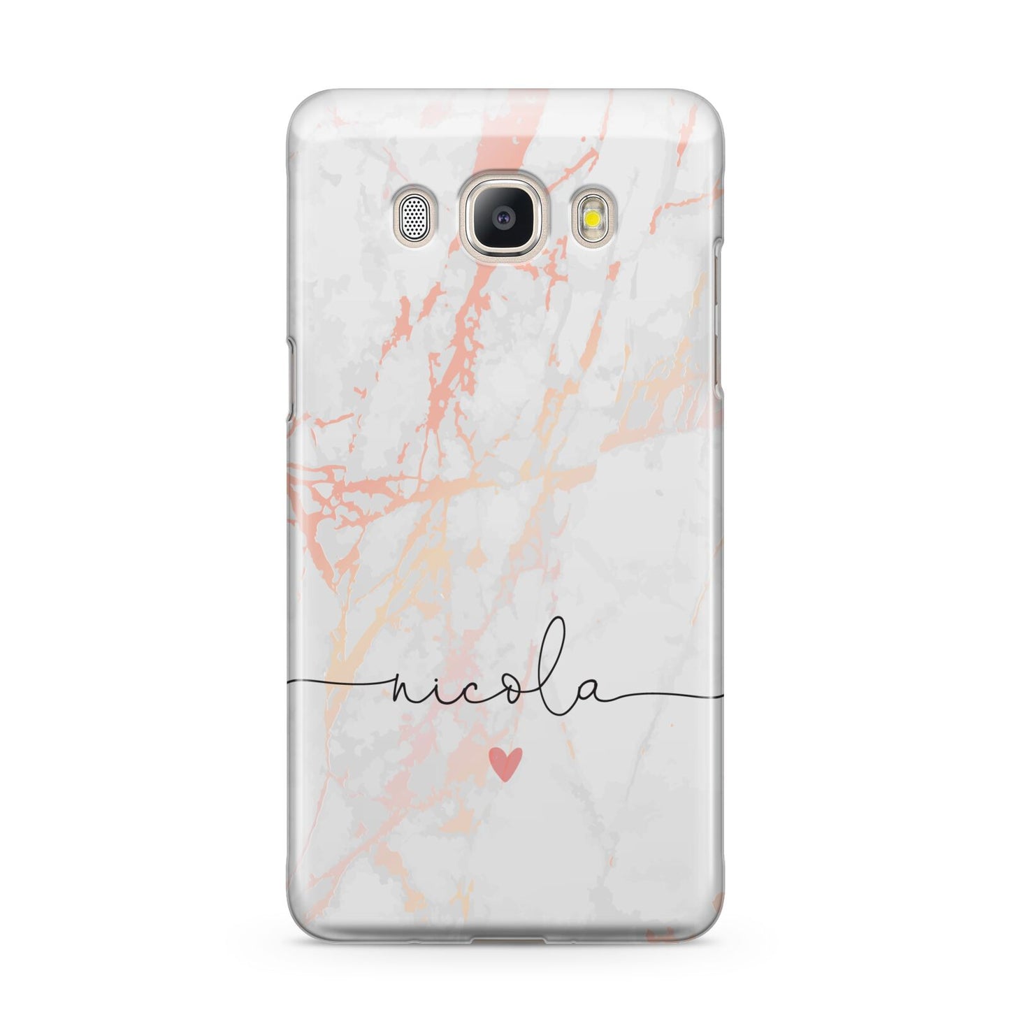 Personalised Name Pink Marble Heart Samsung Galaxy J5 2016 Case