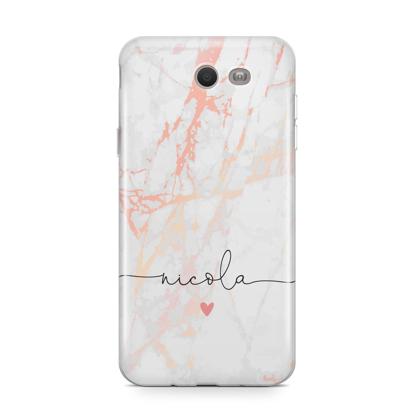 Personalised Name Pink Marble Heart Samsung Galaxy J7 2017 Case