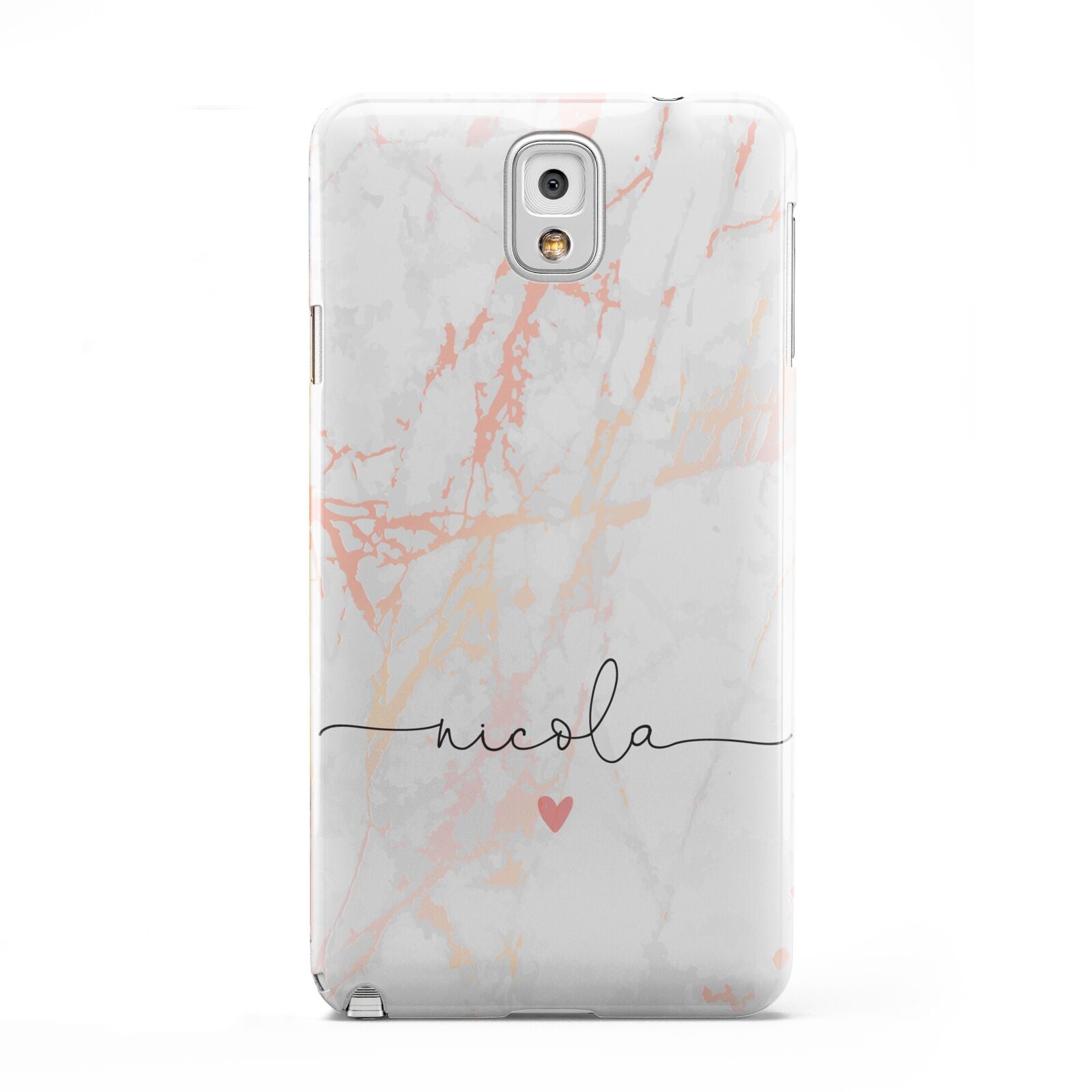 Personalised Name Pink Marble Heart Samsung Galaxy Note 3 Case