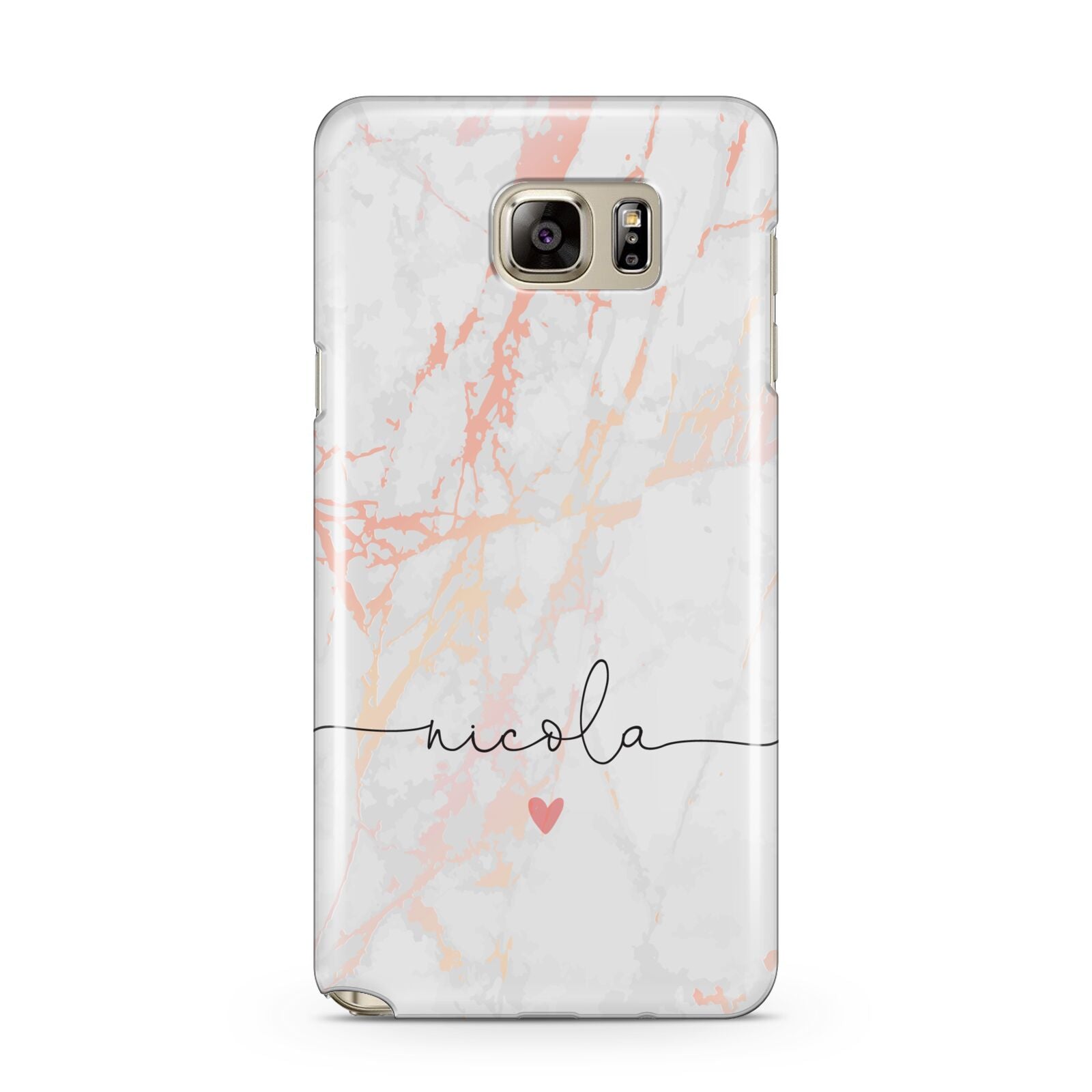 Personalised Name Pink Marble Heart Samsung Galaxy Note 5 Case