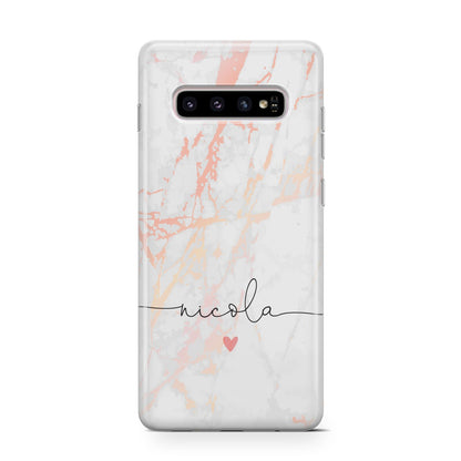 Personalised Name Pink Marble Heart Samsung Galaxy S10 Case