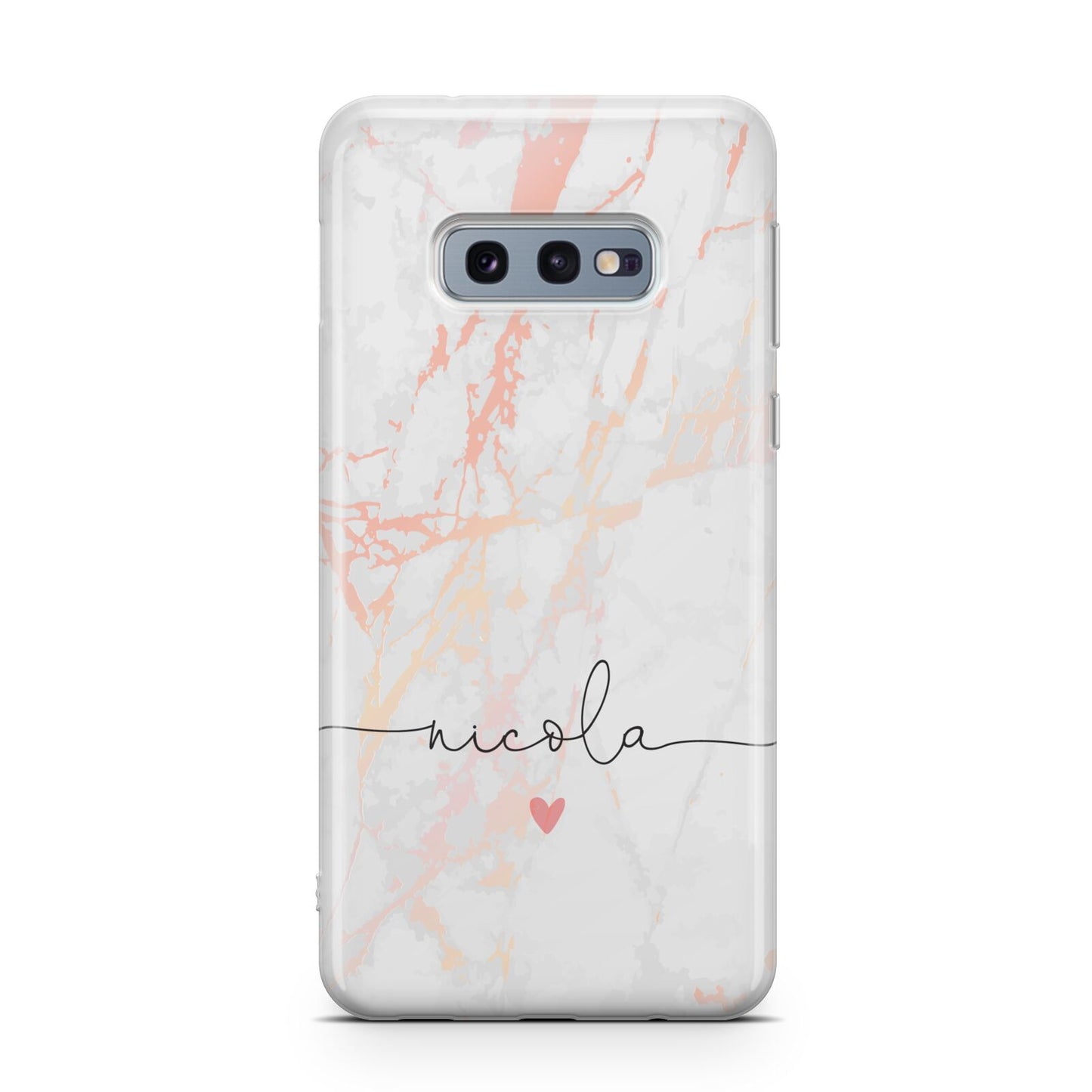 Personalised Name Pink Marble Heart Samsung Galaxy S10E Case