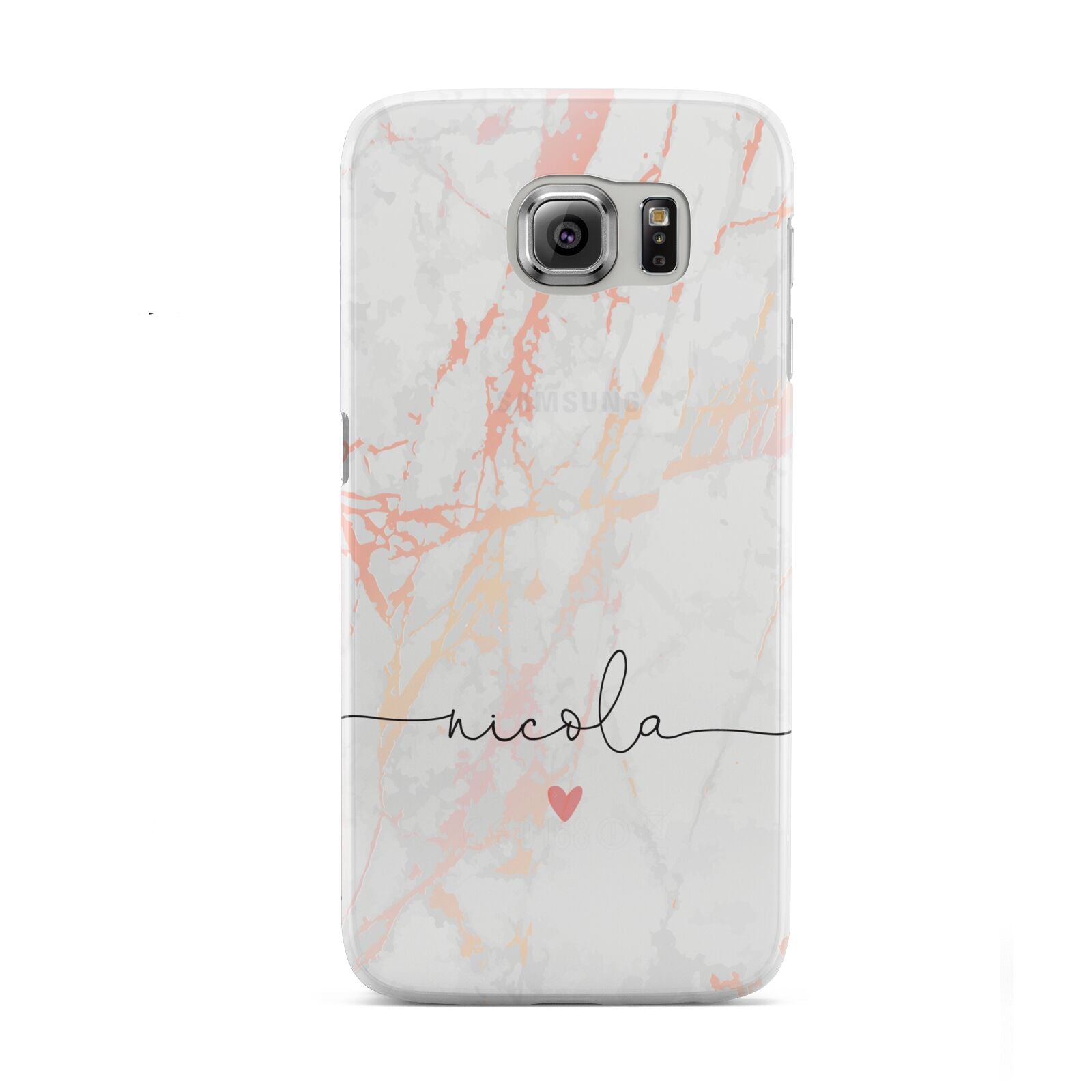 Personalised Name Pink Marble Heart Samsung Galaxy S6 Case