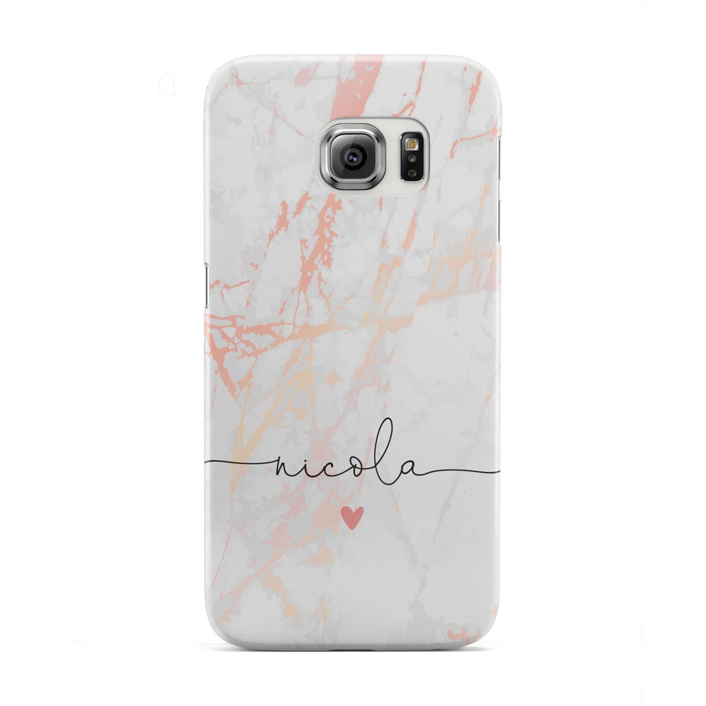 Personalised Name Pink Marble Heart Samsung Galaxy S6 Edge Case