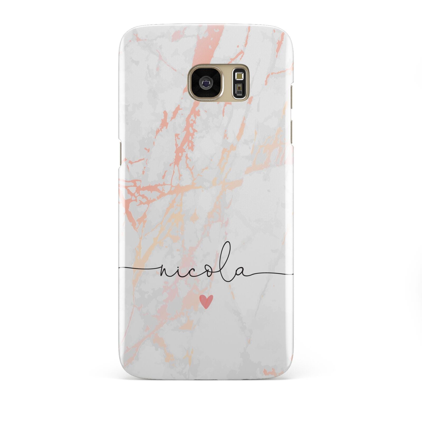 Personalised Name Pink Marble Heart Samsung Galaxy S7 Edge Case