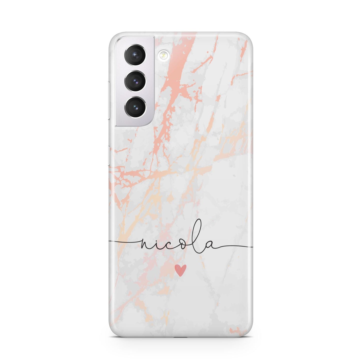 Personalised Name Pink Marble Heart Samsung S21 Case