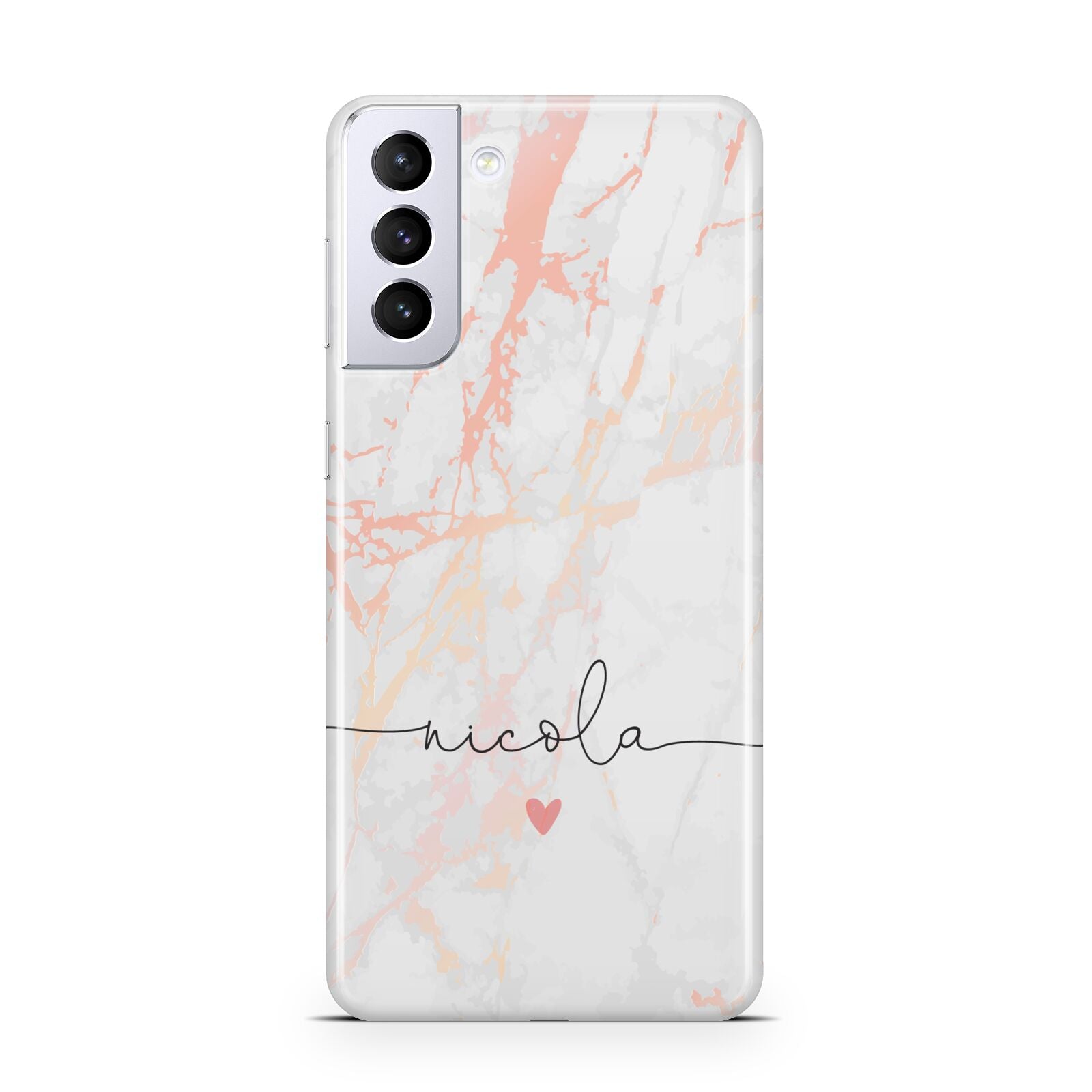 Personalised Name Pink Marble Heart Samsung S21 Plus Case