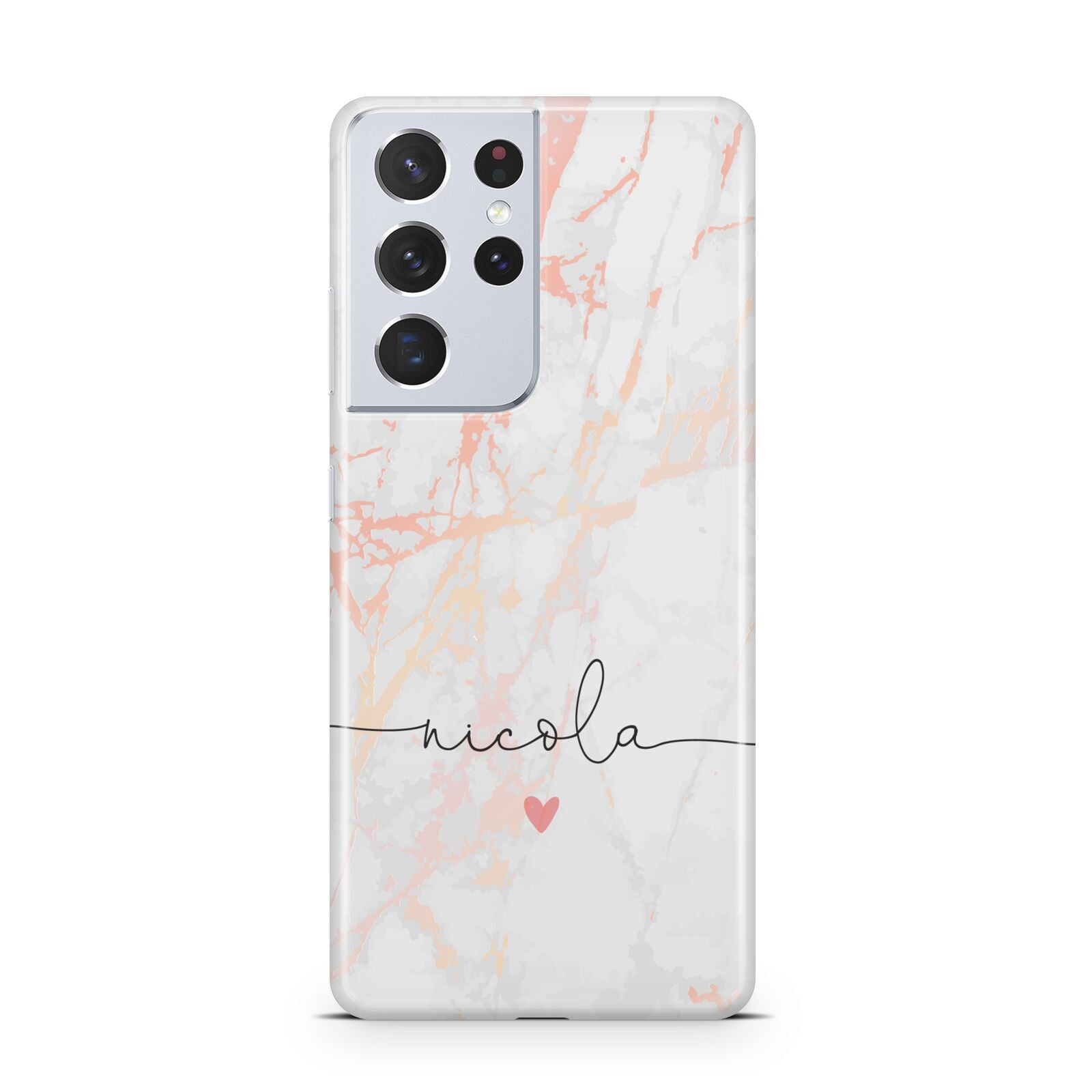 Personalised Name Pink Marble Heart Samsung S21 Ultra Case