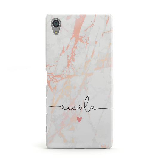 Personalised Name Pink Marble Heart Sony Xperia Case