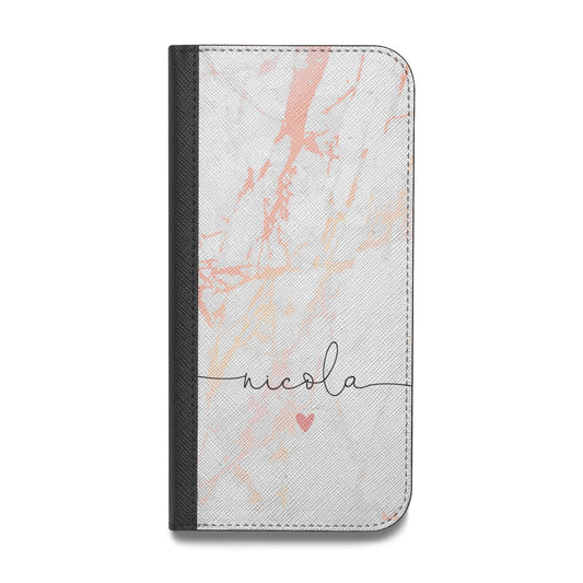 Personalised Name Pink Marble Heart Vegan Leather Flip iPhone Case