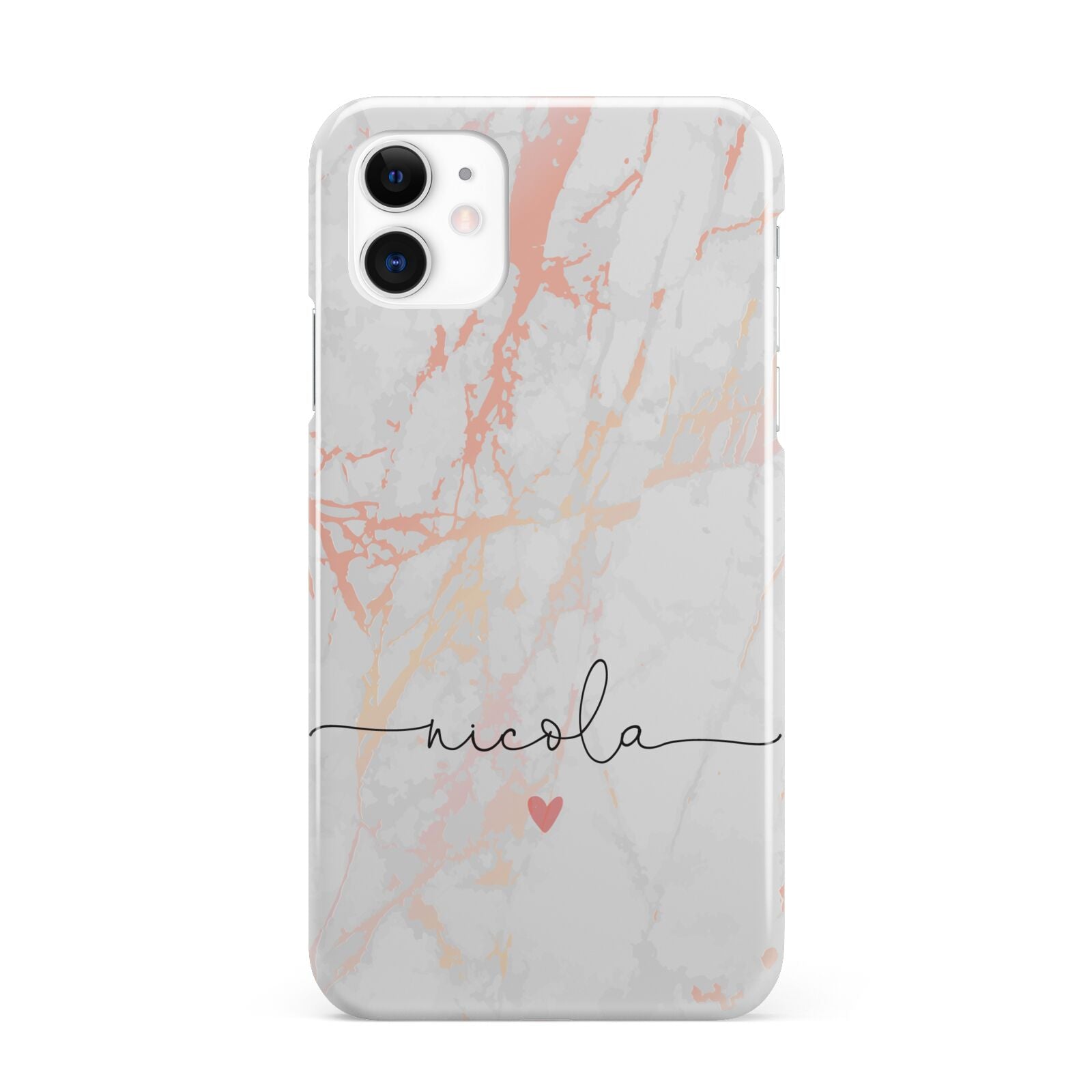 Personalised Name Pink Marble Heart iPhone 11 3D Snap Case