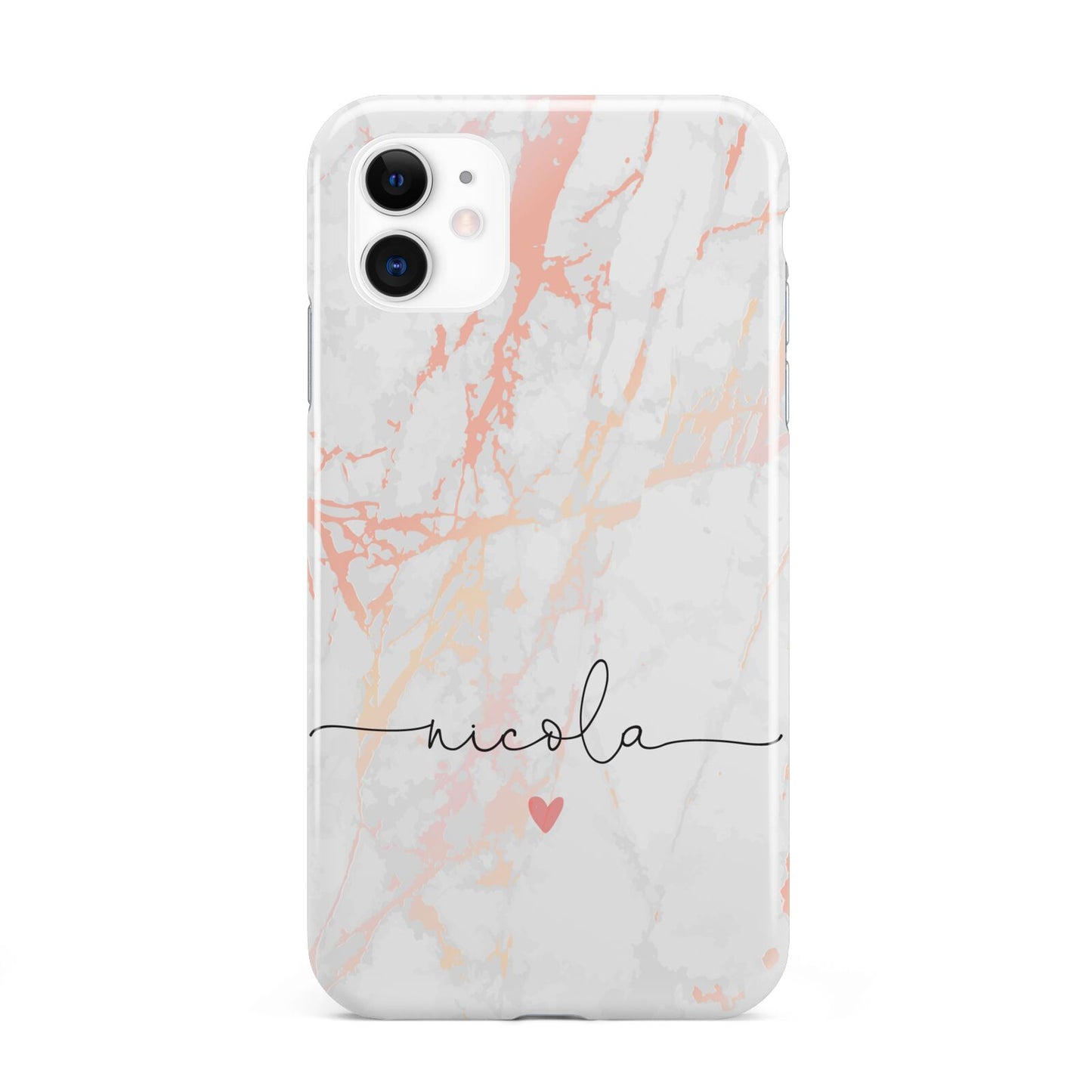 Personalised Name Pink Marble Heart iPhone 11 3D Tough Case