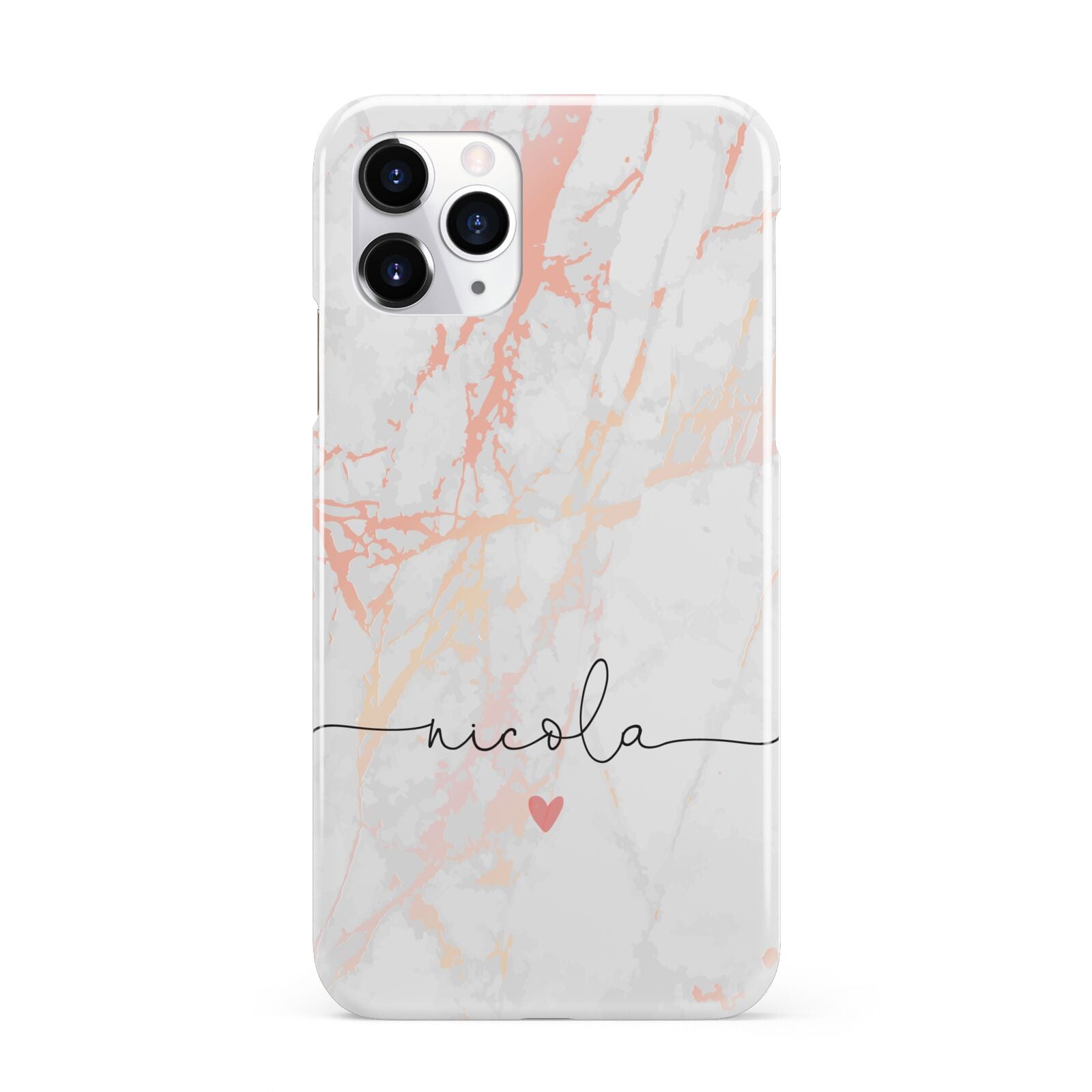 Personalised Name Pink Marble Heart iPhone 11 Pro 3D Snap Case