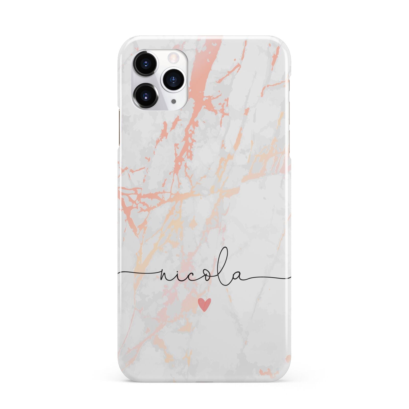 Personalised Name Pink Marble Heart iPhone 11 Pro Max 3D Snap Case