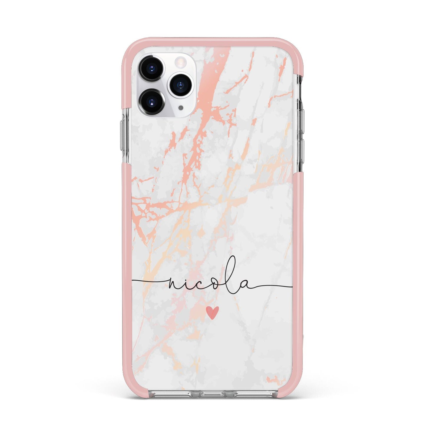 Personalised Name Pink Marble Heart iPhone 11 Pro Max Impact Pink Edge Case