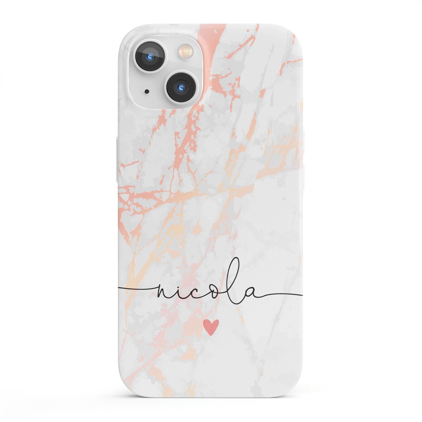 Personalised Name Pink Marble Heart iPhone 13 Full Wrap 3D Snap Case