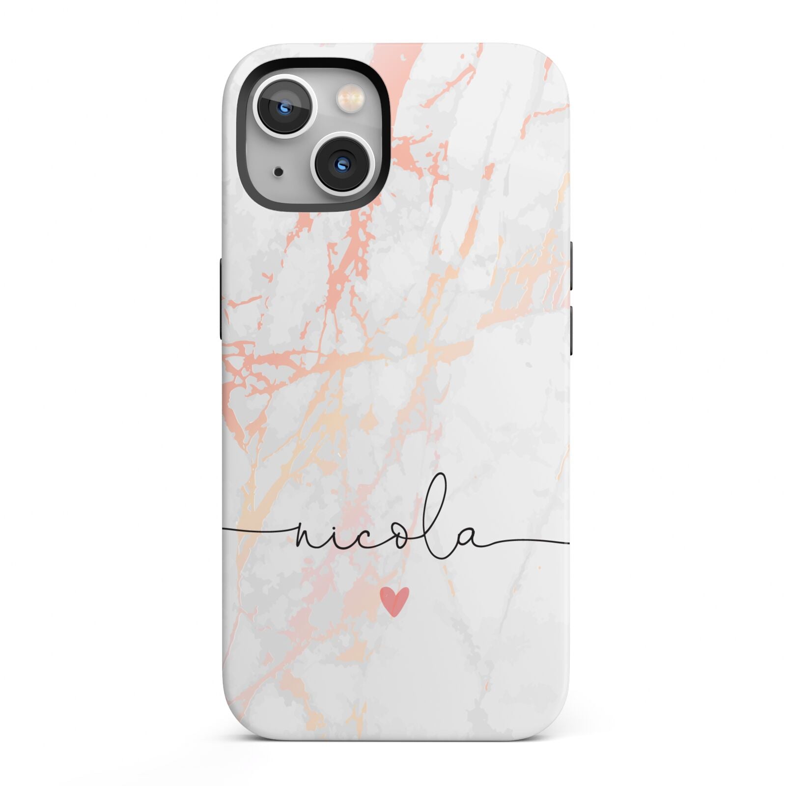 Personalised Name Pink Marble Heart iPhone 13 Full Wrap 3D Tough Case