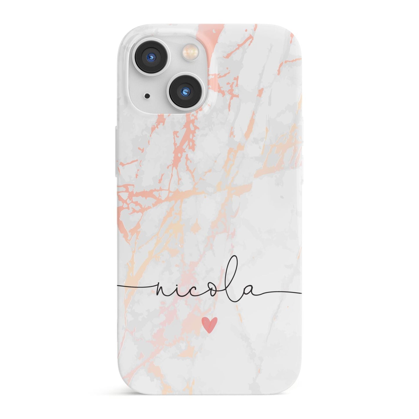 Personalised Name Pink Marble Heart iPhone 13 Mini Full Wrap 3D Snap Case